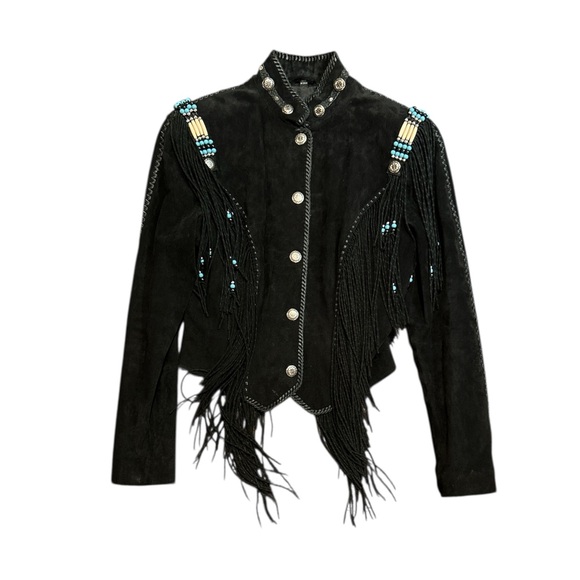 Cripple Creek Jackets & Blazers - Western leather jacket with fringe, beads, silver snaps